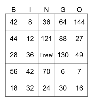 Multiplication Comparisons Bingo Card