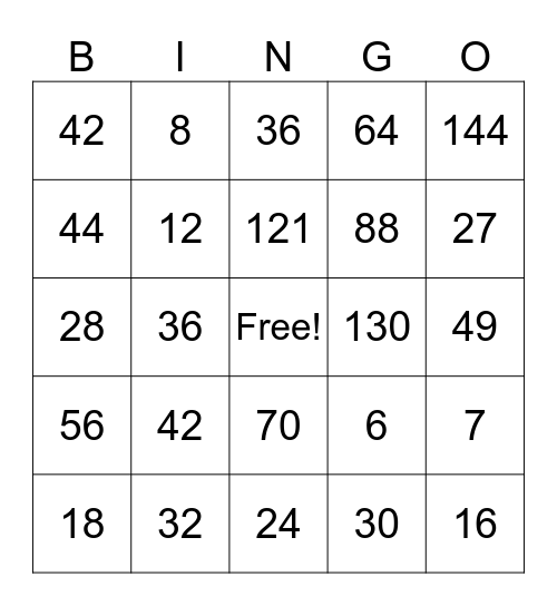 Multiplication Comparisons Bingo Card
