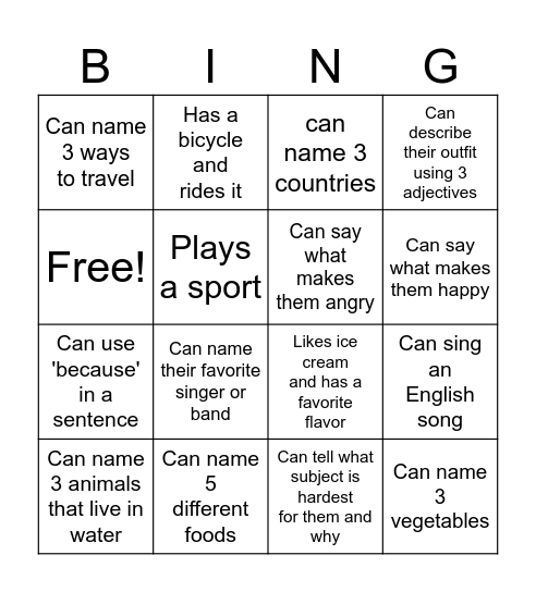 INTRODUCTION Bingo Card