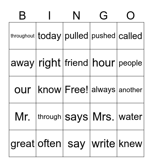 HF Words: Book 3 Bingo Card