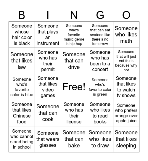Find someone bingo! Bingo Card