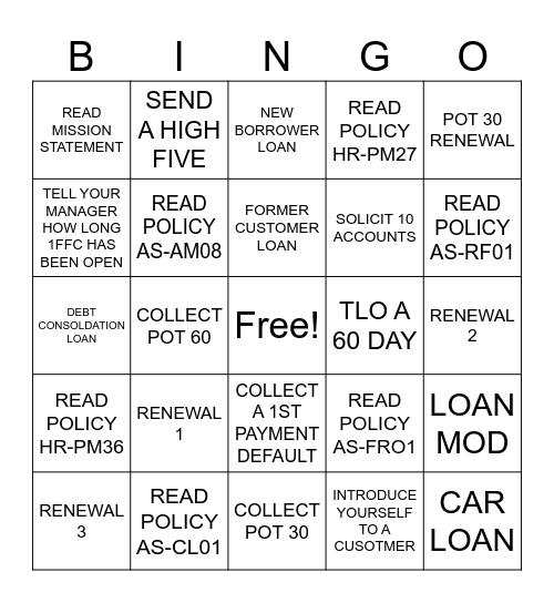 1ST Franklin Bingo Card