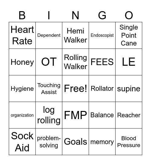 Rehab Week Bingo Card