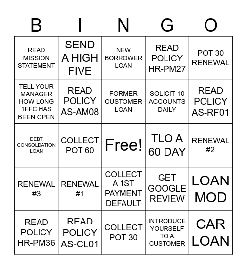 1ST Franklin Bingo Card