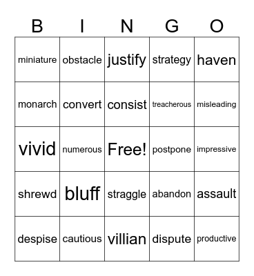 Vocabulary Bingo Card