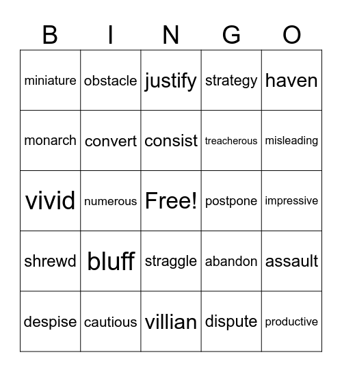 Vocabulary Bingo Card