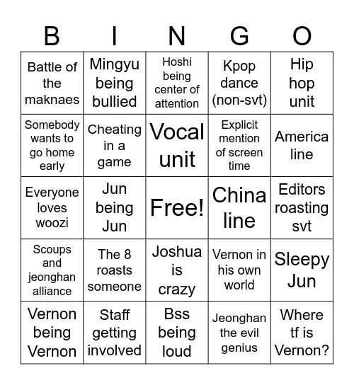 Going Seventeen Bingo Card