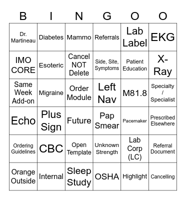 Training Bingo Card