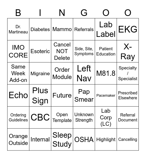 Training Bingo Card