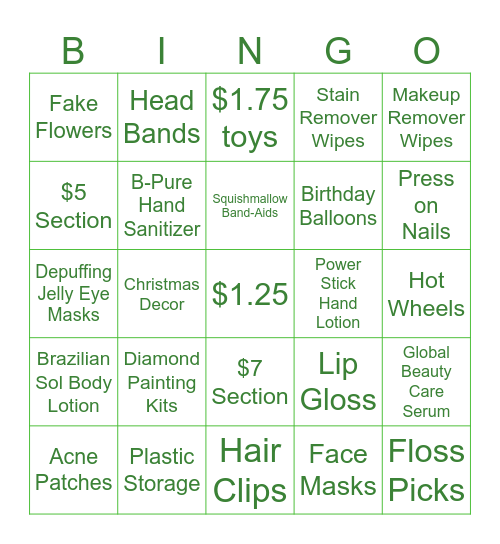 Dollar Tree Bingo! Bingo Card