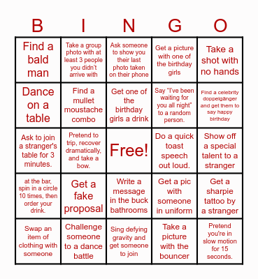 Birthday Bar Bingo Card