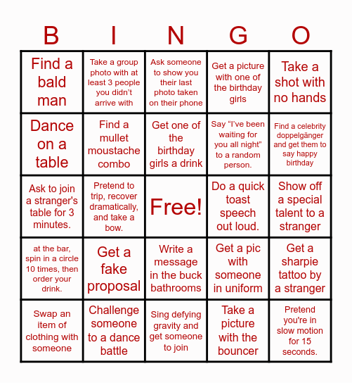 Birthday Bar Bingo Card