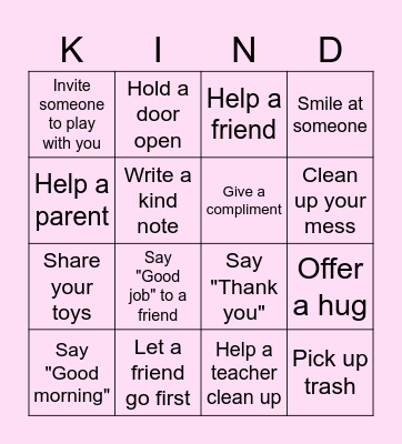Kindness Bingo Card