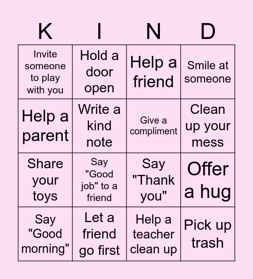 Kindness Bingo Card