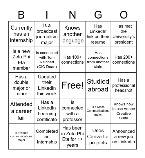 LinkedIn Bingo Card