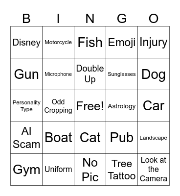 Tinder Bingo Boys Bingo Card