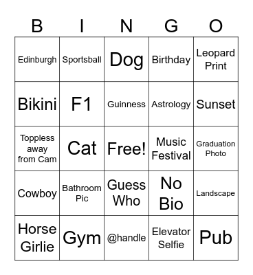 Tinder Bingo Girls Bingo Card