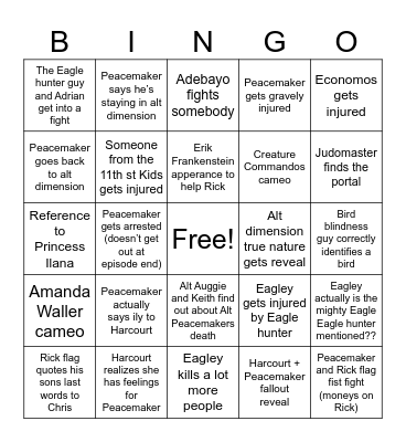 Peacemaker e5 predictions Bingo Card