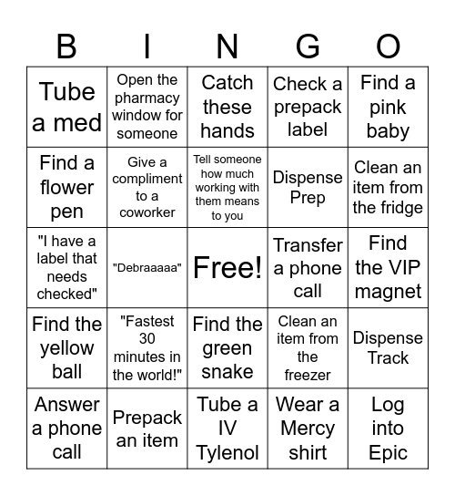 Pharmacy Week Bingo Card