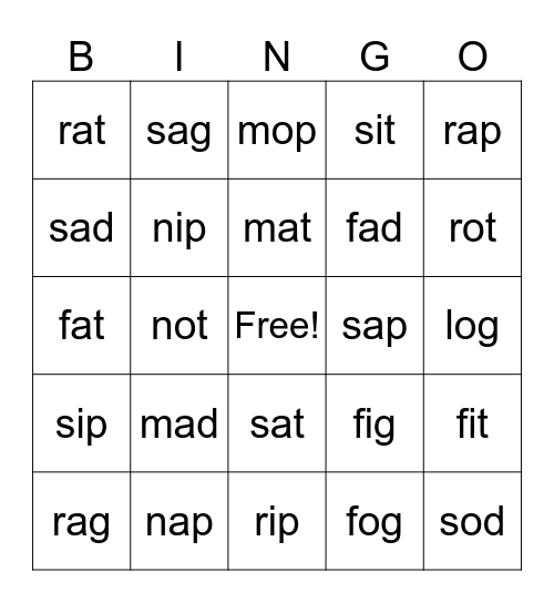 1.1 words Bingo Card
