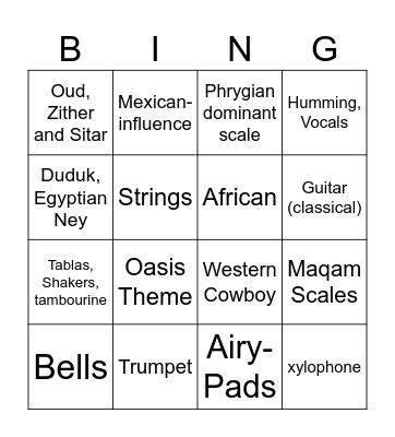 DESERT MUSIC Bingo Card