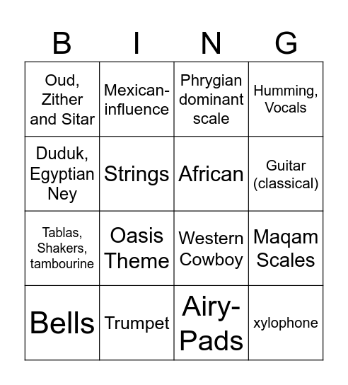DESERT MUSIC Bingo Card