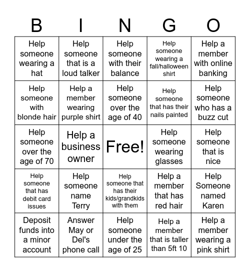 Member Bingo Card