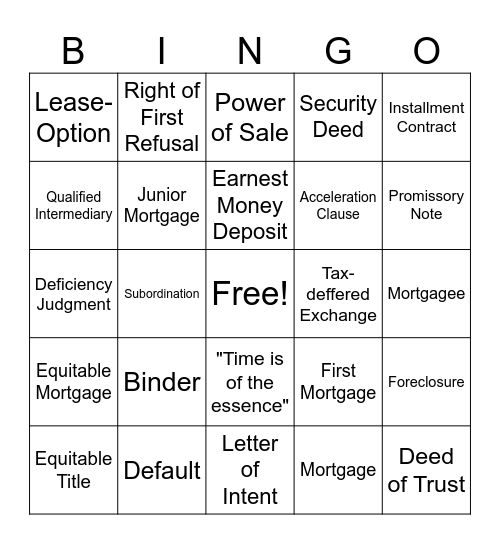 Real Estate Principles Bingo Card