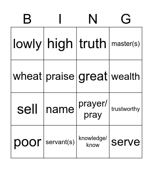 25th Sunday in OT year C Bingo Card