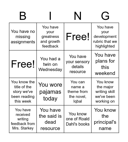 Fun Friyay! Bingo Card