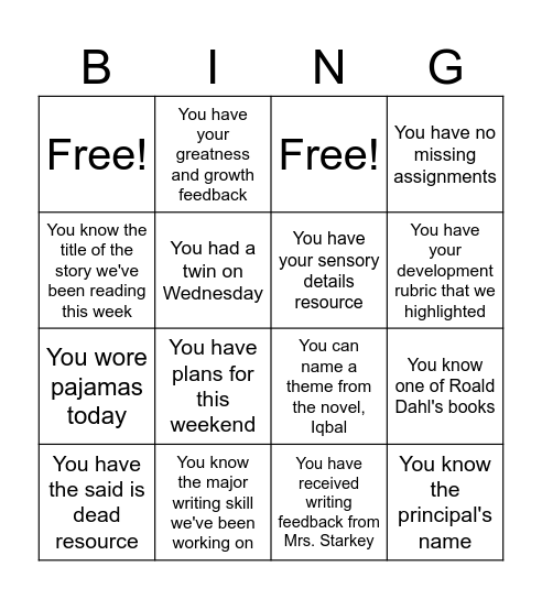 Fun Friyay! Bingo Card