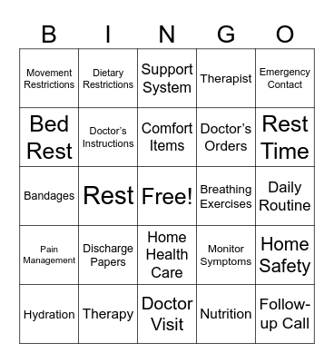Discharge Planning Bingo Card