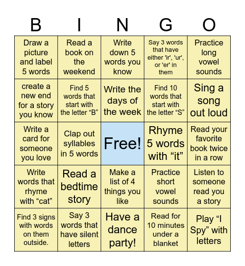 LearnAbility's Literacy Bingo Card Bingo Card