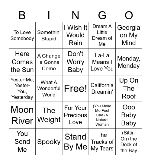 60'S FAVORITES Bingo Card