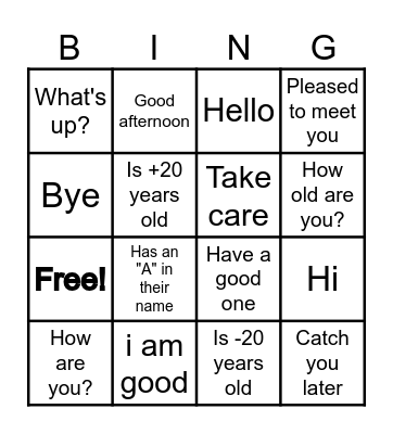 WEEK 1 A1 Bingo Card