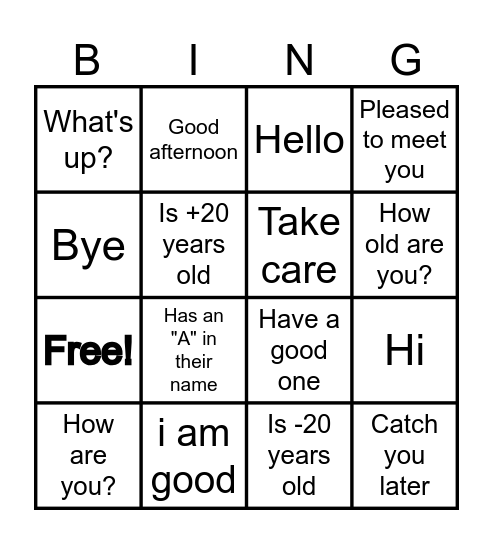 WEEK 1 A1 Bingo Card