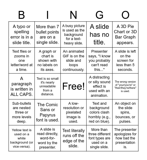 Worst Preso Bingo Card
