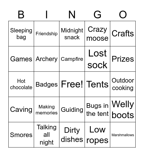 Camp Bingo Card