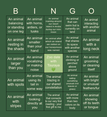 Zoo Memory Walk Bingo Card
