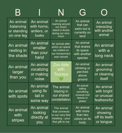 Zoo Memory Walk Bingo Card
