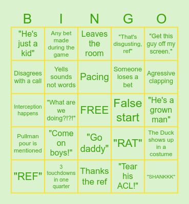 U OREGON vs PENN STATE Bingo Card