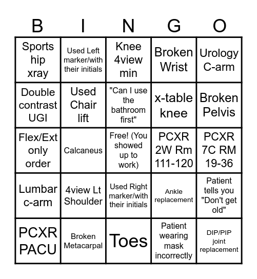 X-Ray Rad Tech week 2025 Bingo Card