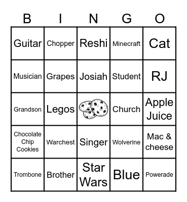 Josiah's Birthday Bingo Card