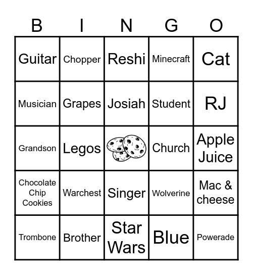 Josiah's Birthday Bingo Card