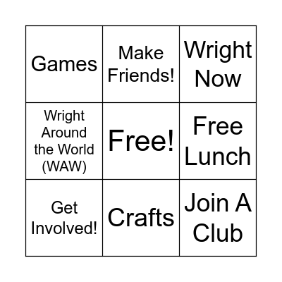 Student Activities Bingo Card