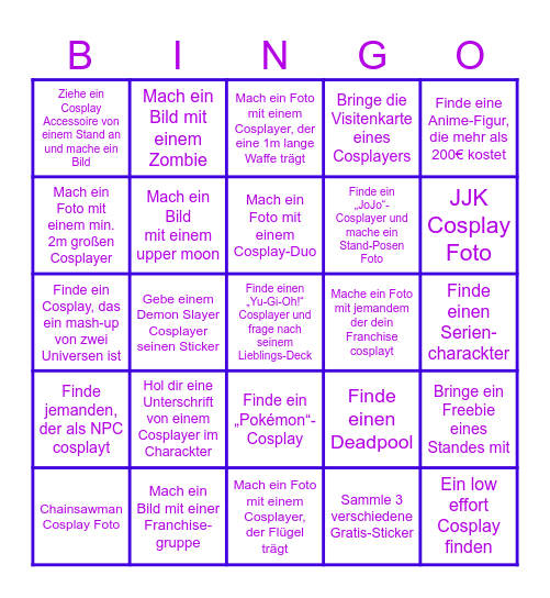 Comic Con Bingo Tag #2 Bingo Card