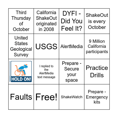 ShakeOut Bingo! Bingo Card
