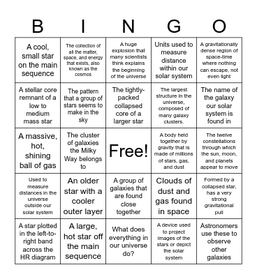 Earth Science & Astronomy Weeks 1/2 Bingo Card