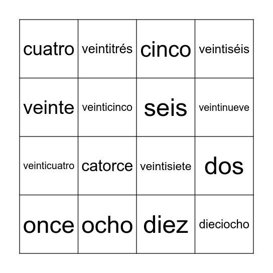 Los números 1-30 Bingo Card