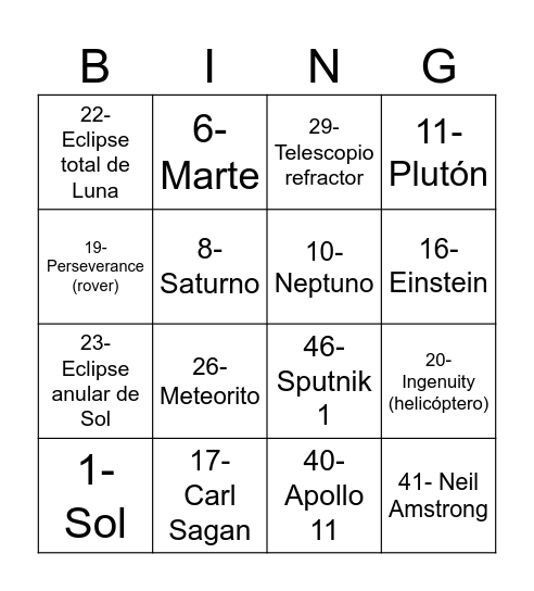 Astro Bingo Osiris - 20 Años Bingo Card